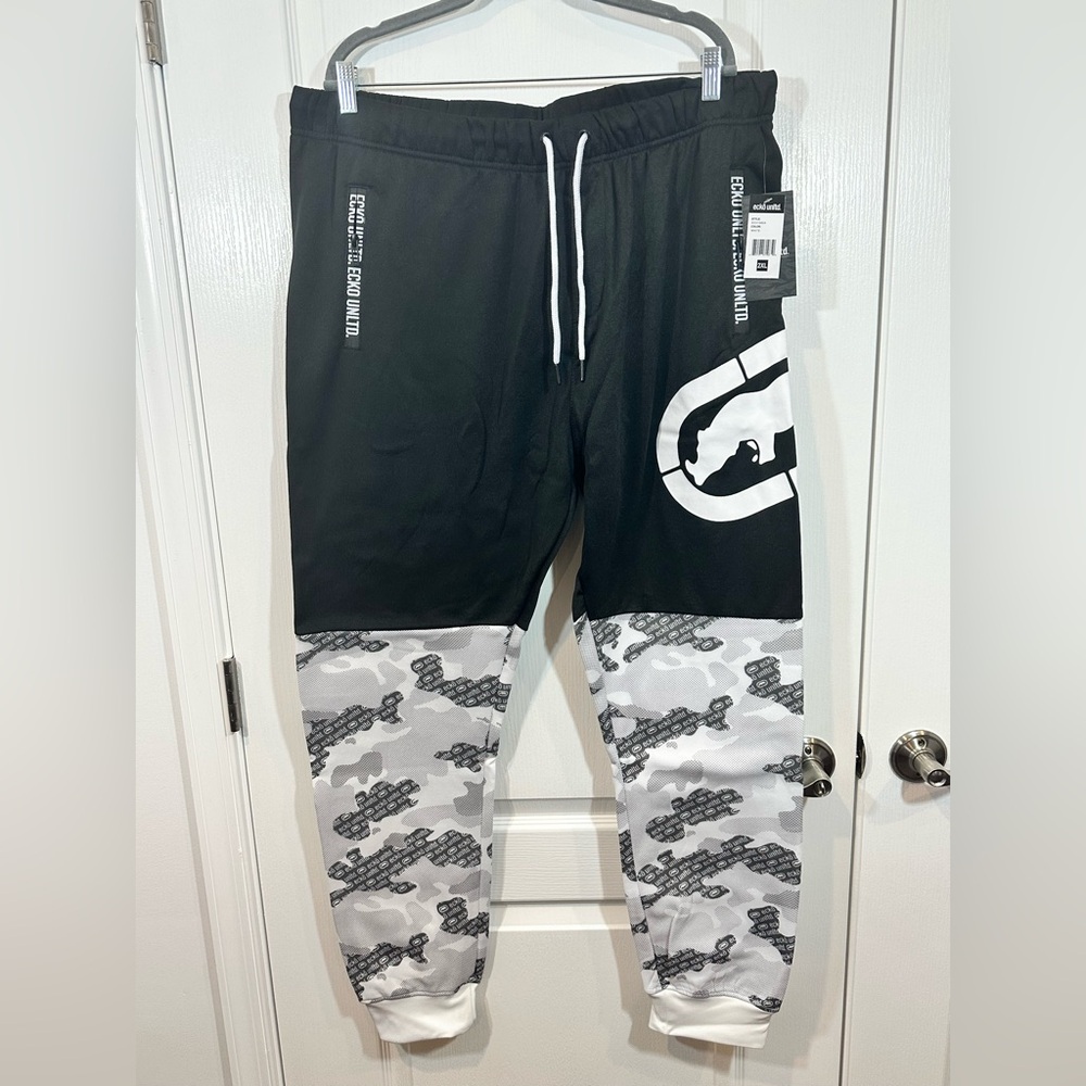 ECHO Unlimited Black/White/Gray Men’s Sweatpants Activewear Joggers, Size XXL